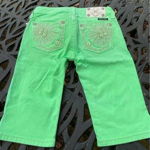 MISS ME SIZE 14 GIRLS LIME GREEN BERMUDA JEAN SHORTS NWT